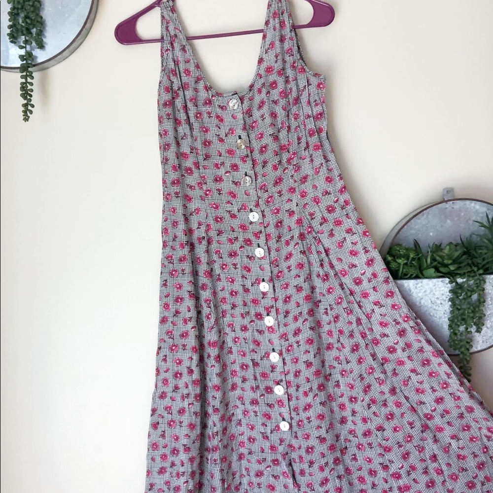 New York & Company Gingham/Floral Midi Dress
